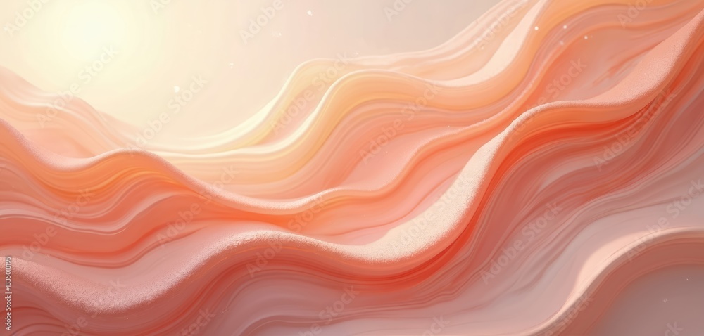 Fototapete serene flowing waves pattern in peach fuzz colors. abstract art with fluid forms, dynamic movement. 