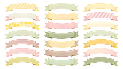 Pastel Colored Ribbons and Banner Designs Isolated on Transparent Background


