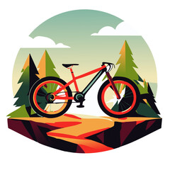 Fototapeta premium Stylized Mountain Bike Illustration on a Scenic Trail with a Retro Adventure Vibe 