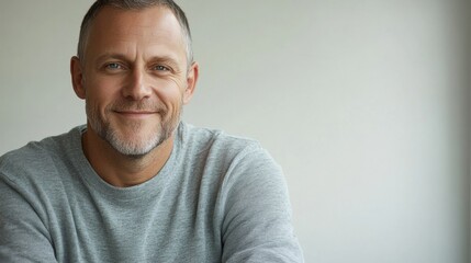 Fototapeta premium Handsome man with beard looking at the camera with a smile against a light background