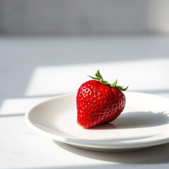 Ripe Strawberry on White Plate