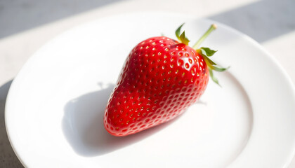 Ripe Strawberry on White Plate