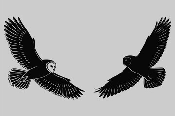 a barn owl gliding in the night silhouette vector design art and illustration