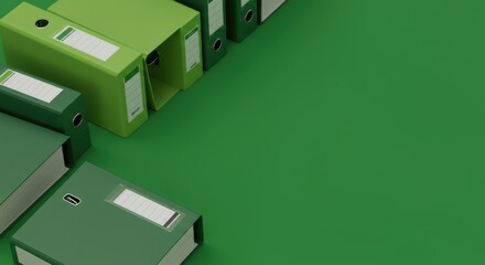 Organized green office binders on vibrant green background