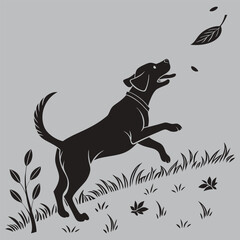 a dog chasing its tail silhouette vector design art and illustration
