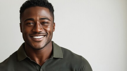 Obraz premium Handsome african american man with a natural smile poses against a white background. 