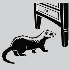 a ferret sneaking under furniture silhouette vector design art and illustration