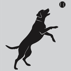a Labrador retrieving a ball silhouette vector design art and illustration