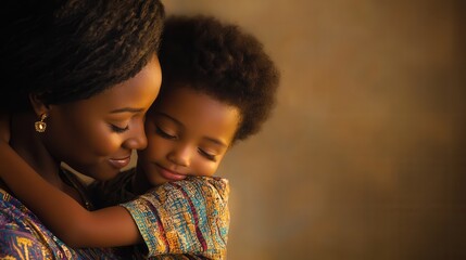 Obraz premium Tender moment: african female adult and child embrace with warm smiles.