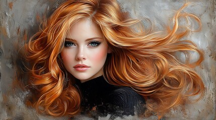 Fototapeta premium Portrait of a redhead woman with flowing hair.