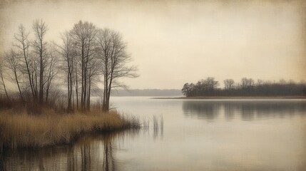 Fototapeta premium Tranquil Winter Landscape with Still Water and Bare Trees