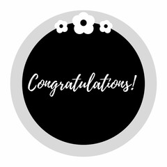 Congratulations Sticker with Floral Decoration, Elegant Black Badge