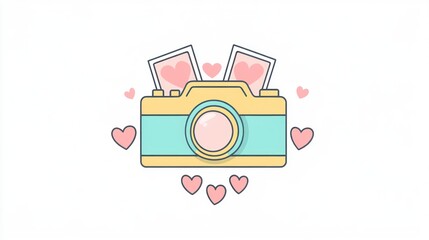 Cute camera with hearts, photo concept, simple design, social media
