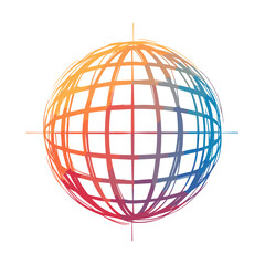 Geometric Brutalis Abstract Globe Illustration, Digital Art, Warm Colors