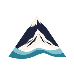 Geometric Brutalis triangular mountain design, minimalist, blue, white, nature