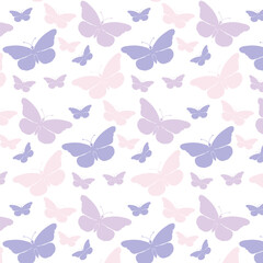 Pastel pink and purple butterflies seamless pattern design