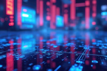 Dreamlike tech expo immersive experience in quantum computing and cyber city