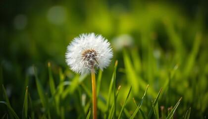 Single Dandelion in Green Grass