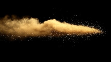 Golden dust particles and cloud against a black backdrop for creative designs