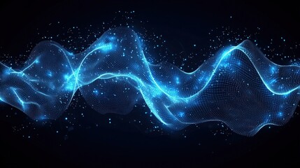 Fototapeta premium Futuristic Abstract Wave of Blue Light Particles on Dark Background for Technology Concept