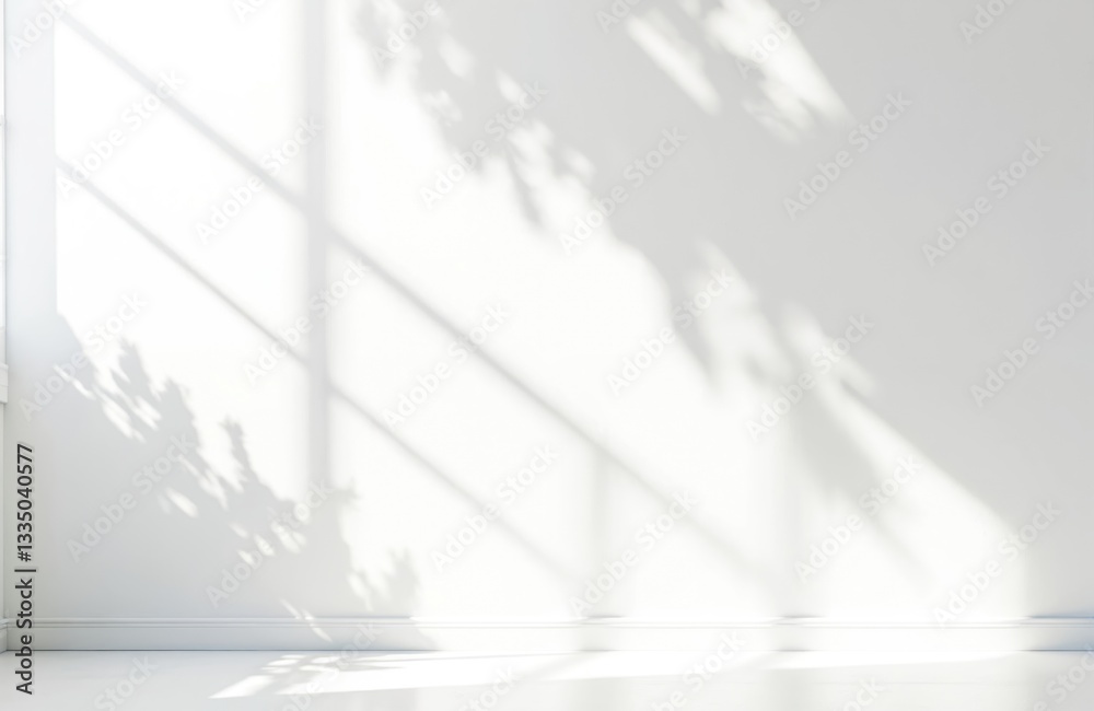 Leinwandbilder minimalistic room interior with soft sunlight and leaf shadows on white wall. natural light creates 