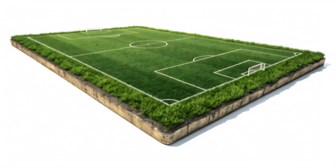 3D Soccer field on free PNG background from above - texture background. AI Generated 