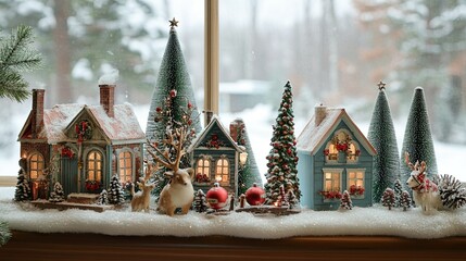 A pet corner decorated with miniature Christmas touches.