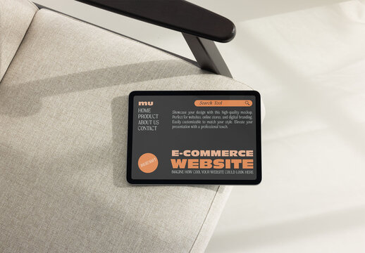 Mockup of Tablet on a Soft Couch in a Cozy Indoor Space