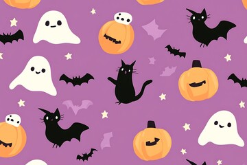A decorative purple background features halloween themed images
