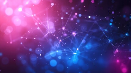 Fototapeta premium Glowing network connections over abstract pink and blue gradient background illustration