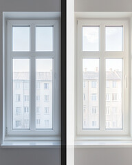 Obraz premium Modern windows contrasting light and dark interior design