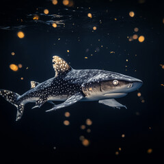 Naklejka premium Whale shark swimming gracefully in dark ocean waters
