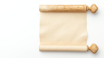 A vintage scroll with wooden handles on a white background for graphic design or creative projects.