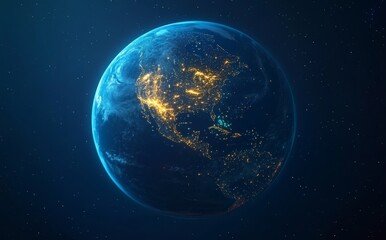 Obraz premium Earth at night, illuminated cities, space view