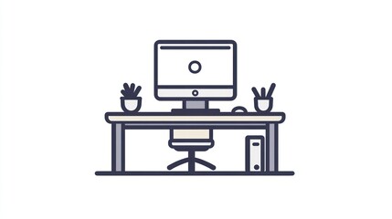 Office desk with computer and plants; work from home setup