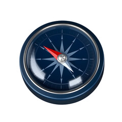 Close up view of a blue compass with a red needle on a transparent   background in a studio shot image