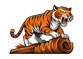 Dynamic Vector Illustration of a Fierce Tiger Leaping Over a Log