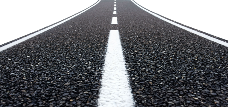 Straight Ahead: A Journey Down a Curved Asphalt Road with Clear Lane Markings