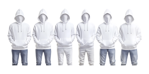 Pack Blank White Hoodie set against transparent background for Apparel Mockups, Fashion Branding, or E-Commerce Design Projects