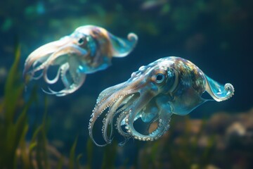 Cephalopods like octopuses cuttlefish and bobtail squids in their habitat
