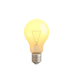A glowing light bulb with a visible filament against a stark black background, illuminating the scene softly