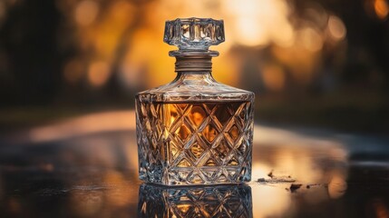 A Crystal Decanter Full Of Amber Liquid Reflects Beautifully