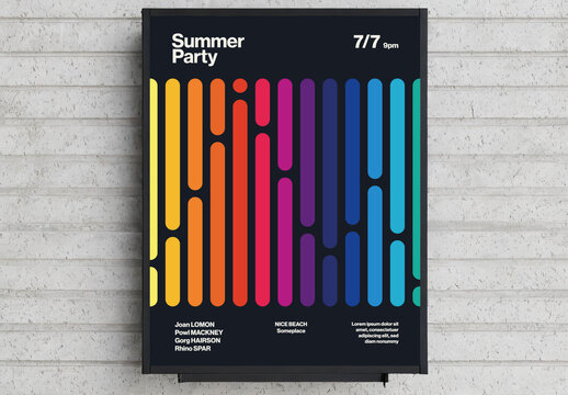 Summer Party Poster Template with Rounded Rectangles