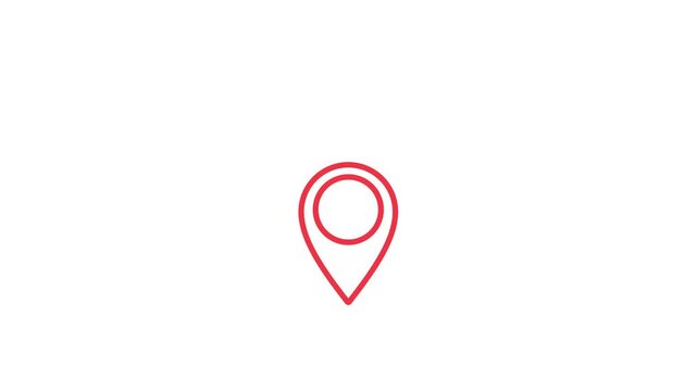 Red Map Pin with Line Art Style Grow  Seamless Loop Animation &ndash; Clean Location Marker Scale Motion Graphic Asset for Navigation, Travel and UI Design