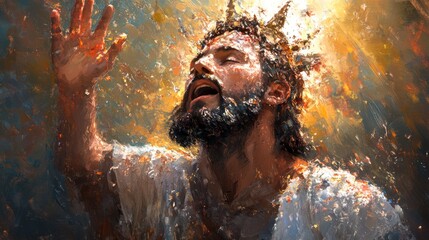 Fototapeta premium Divine Christian Illustration: Spiritual Artwork of Jesus Christ and Disciples in Biblical Meditation Scene