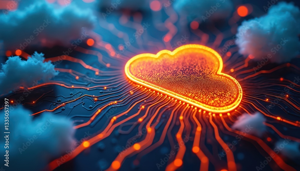 Poster cloud computing architecture powers telecommunications networks. data storage, processing, transmitt