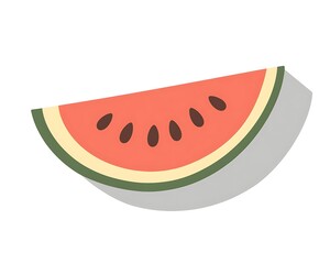 A single slice of red watermelon is isolated on white background
