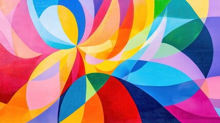 Obraz premium Vibrant Colorful Abstract Mural with Curved Shapes and Patterns