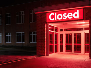 Closed sign at hospital emergency entrance, creating quiet atmosphere