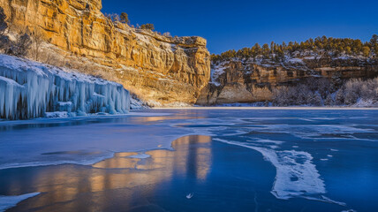 Cliffs and frozen lake,landscape